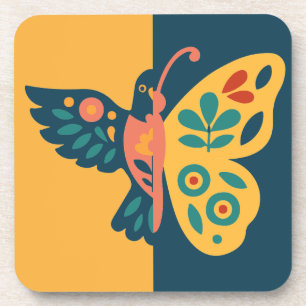 Whimsical butterfly and hummingbird Design Coaster