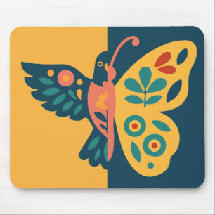 Whimsical butterfly and hummingbird Design Mouse Mat