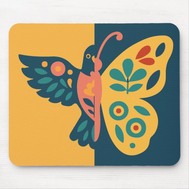 Whimsical butterfly and hummingbird Design Mouse Mat (Front)