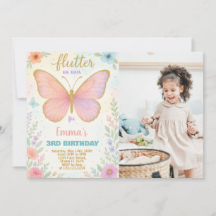 Whimsical Butterfly Birthday Invitation with photo