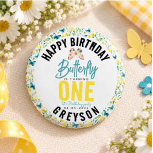 Whimsical Butterfly Floral 1st Birthday 3 Cm Round Badge