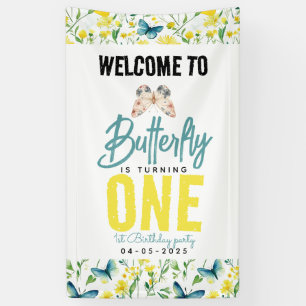 Whimsical Butterfly Floral 1st Birthday Banner