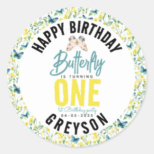 Whimsical Butterfly Floral 1st Birthday Classic Round Sticker
