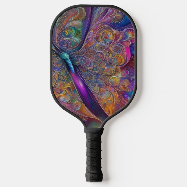 Whimsical Butterfly Fractal Watercolor Digital Pai Pickleball Paddle (Front)