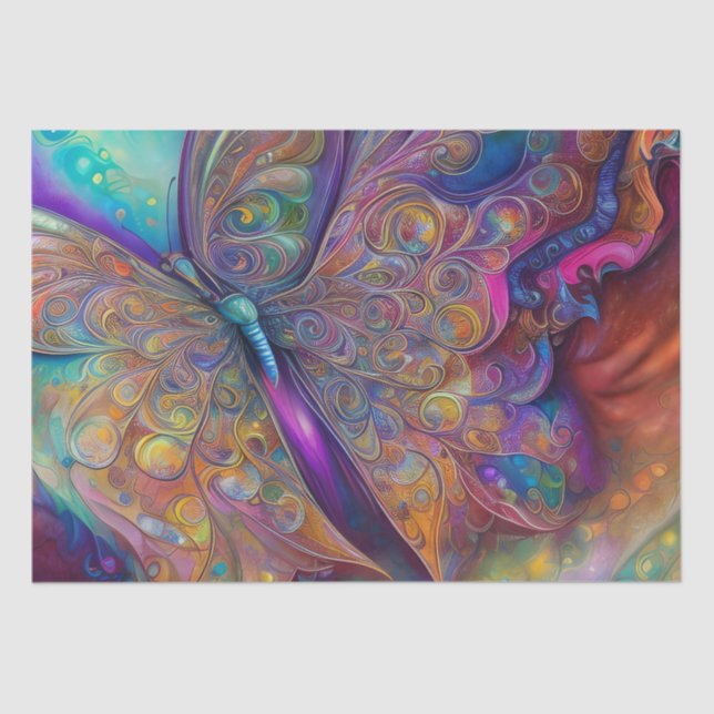 Whimsical Butterfly Fractal Watercolor Digital Pai Tissue Paper (Front)