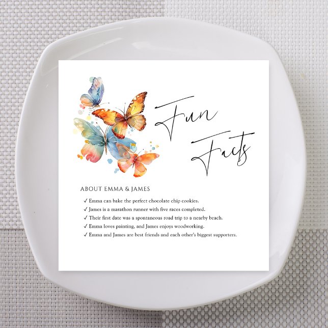 Whimsical Butterfly Fun Facts Wedding Napkin (Whimsical Butterfly Fun Facts Personalized Wedding Napkins)