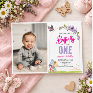 Whimsical Butterfly Garden 1st Birthday photo Invitation
