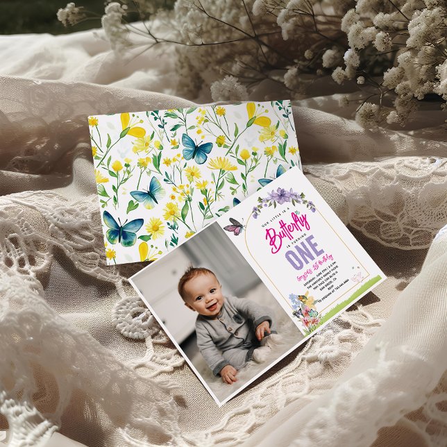 Whimsical Butterfly Garden 1st Birthday photo Invitation (Creator Uploaded)