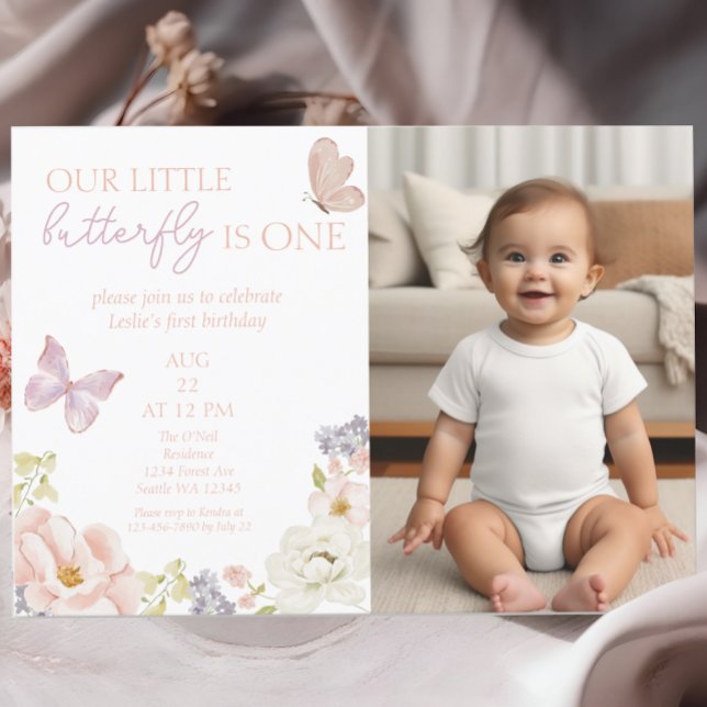 Whimsical Butterfly Garden First Birthday Photo Invitation (Creator Uploaded)