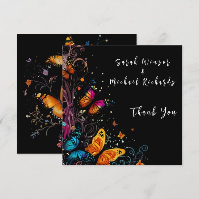 Whimsical Butterfly Garden Flat Thank You Card (Front/Back)