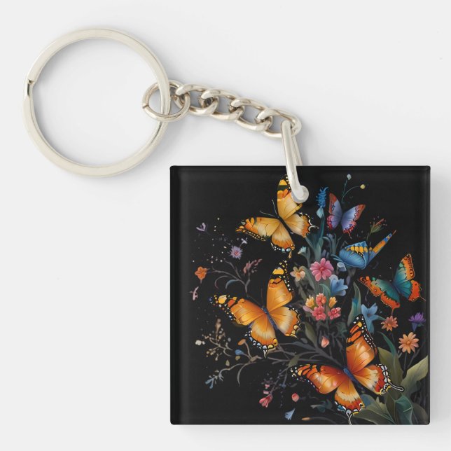 Whimsical Butterfly Garden Key Ring (Front)