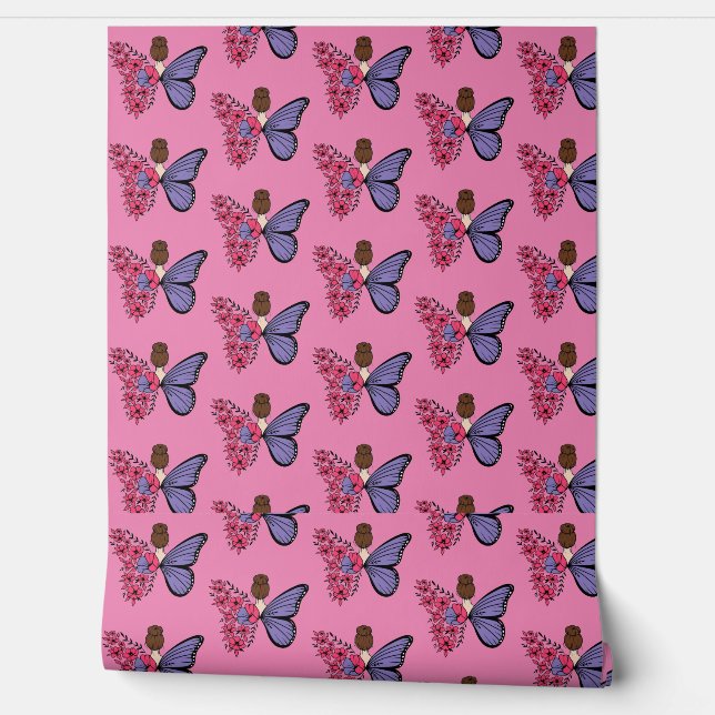 Whimsical Butterfly Girl Wallpaper | Floral Fairy  (Unrolling)