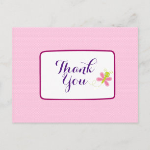 Whimsical Butterfly on Pink Polka Dots Thank You Postcard