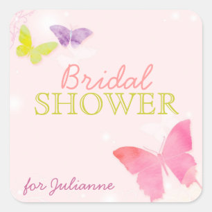 Whimsical Butterfly Pink Bridal Shower Square Sticker