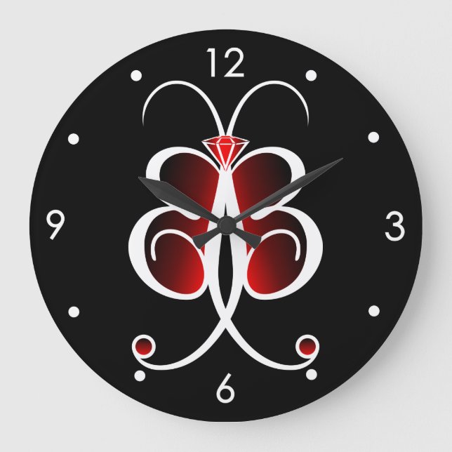 Whimsical Butterfly Red Large Round Wall Clock (Front)
