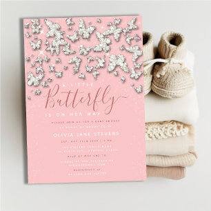 Whimsical Butterfly Rhinestone Girl Baby Shower Invitation