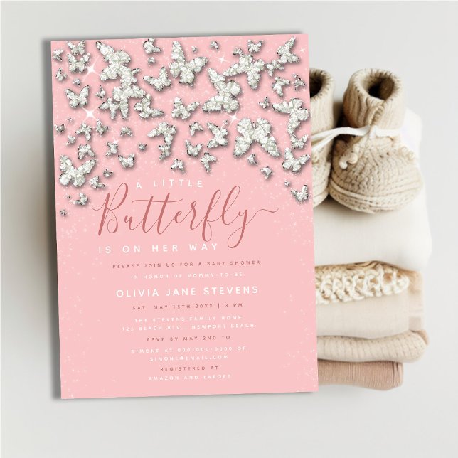 Whimsical Butterfly Rhinestone Girl Baby Shower Invitation (Creator Uploaded)