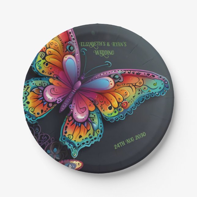 Whimsical Butterfly Romance Wedding Invitation Paper Plate (Front)