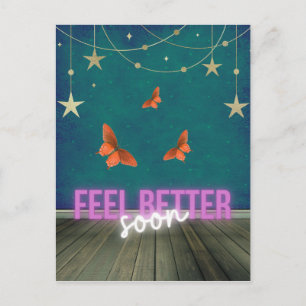 Whimsical Butterfly Scene Get Well Soon Postcard