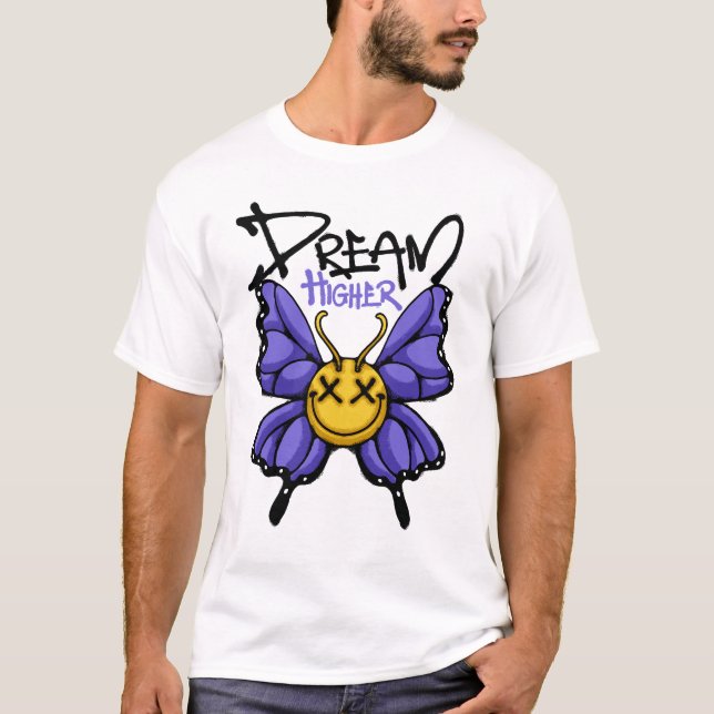 Whimsical Butterfly With Smile Streetwear T-Shirt (Front)
