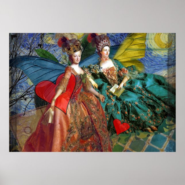 Whimsical Butterfly Women Gemini Blue Collage Poster (Front)