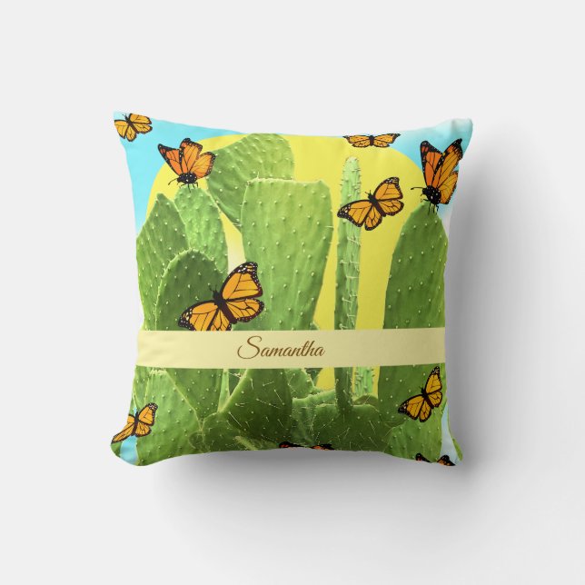 Whimsical Cactus And Butterflies Cushion (Front)