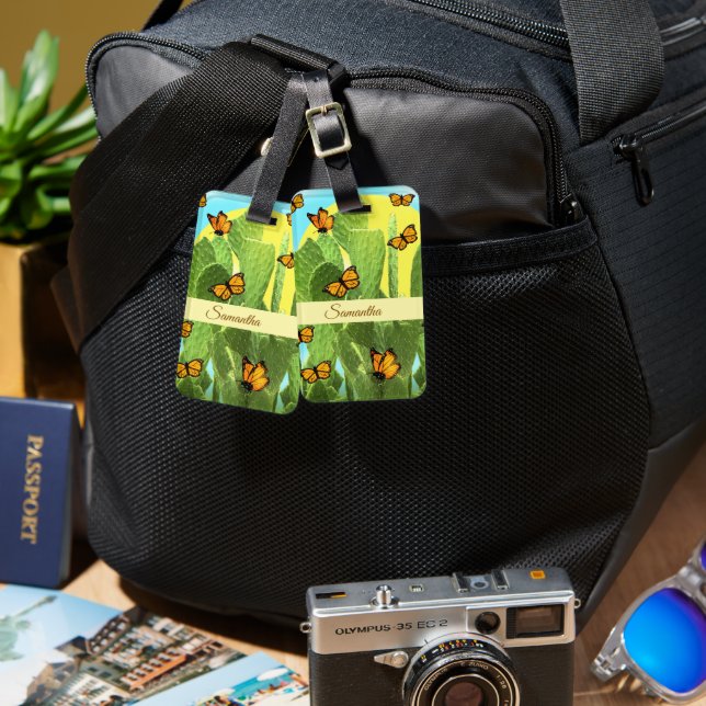 Whimsical Cactus And Butterflies Luggage Tag (Front & Back)