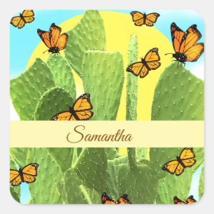 Whimsical Cactus And Butterflies Square Sticker