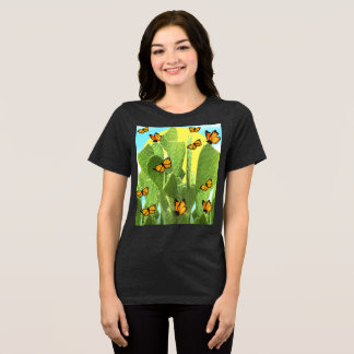 Whimsical Cactus And Butterflies Tri-Blend Shirt