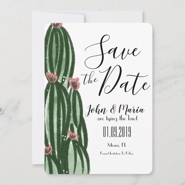 Whimsical Cactus Artsy Save the Date Invitation (Front)