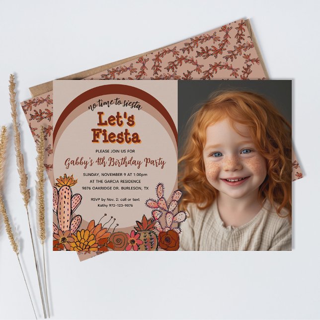 Whimsical Cactus Flowers Retro Fiesta Kid Birthday Invitation (Creator Uploaded)