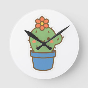 Whimsical Cactus Round Clock
