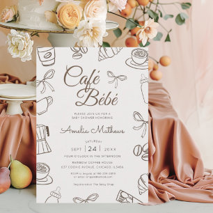 Whimsical Cafe Bebe Brown Baby Shower  Invitation