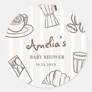Whimsical Cafe Bebe Stripe Baby Shower Classic Round Sticker