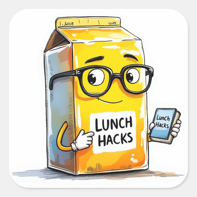 Whimsical Cafeteria Milk Carton Lunch Hack-Sticker Square Sticker (Front)