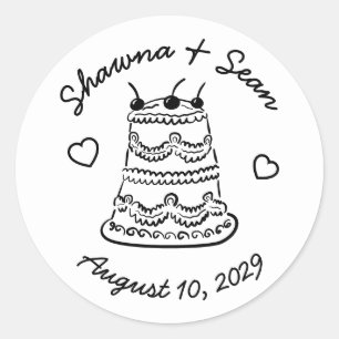 Whimsical Cake Doodle Sketch Modern CUSTOM Classic Round Sticker
