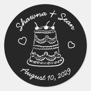 Whimsical Cake Doodle Sketch Modern CUSTOM Classic Round Sticker
