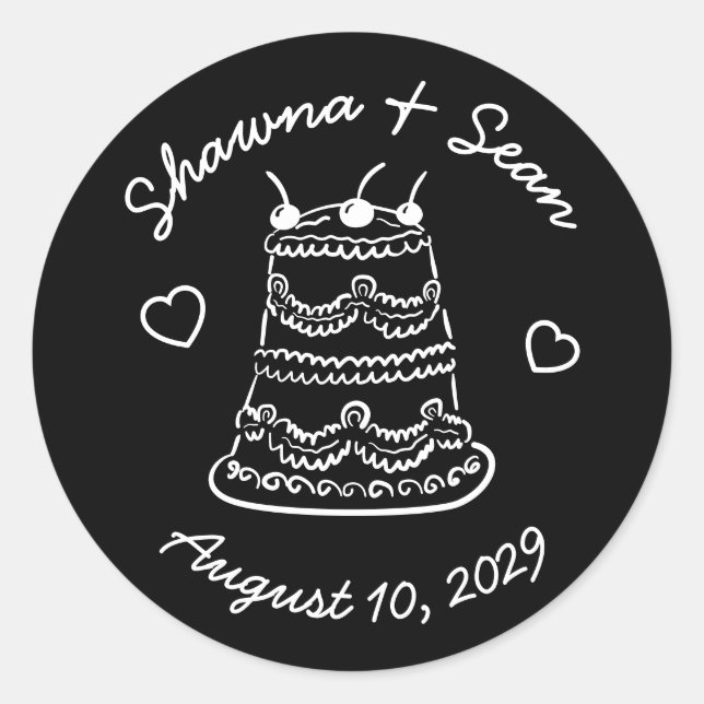 Whimsical Cake Doodle Sketch Modern CUSTOM Classic Round Sticker (Front)
