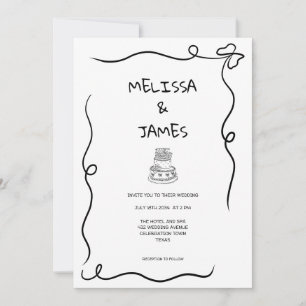 Whimsical Cake Hand Drawn Wedding Invitation