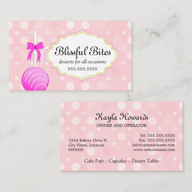 Whimsical Cake Pops Bakery Business Card (Front/Back)