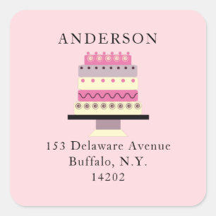 Whimsical Cake Retro Pink Return Address Label