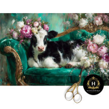 Whimsical Calf on Emerald Sofa Decoupage