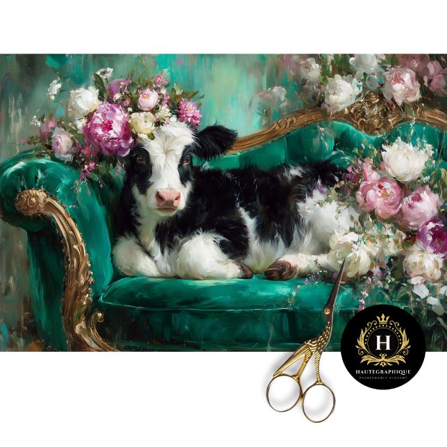 Whimsical Calf on Emerald Sofa Decoupage Tissue Paper (Creator Uploaded)