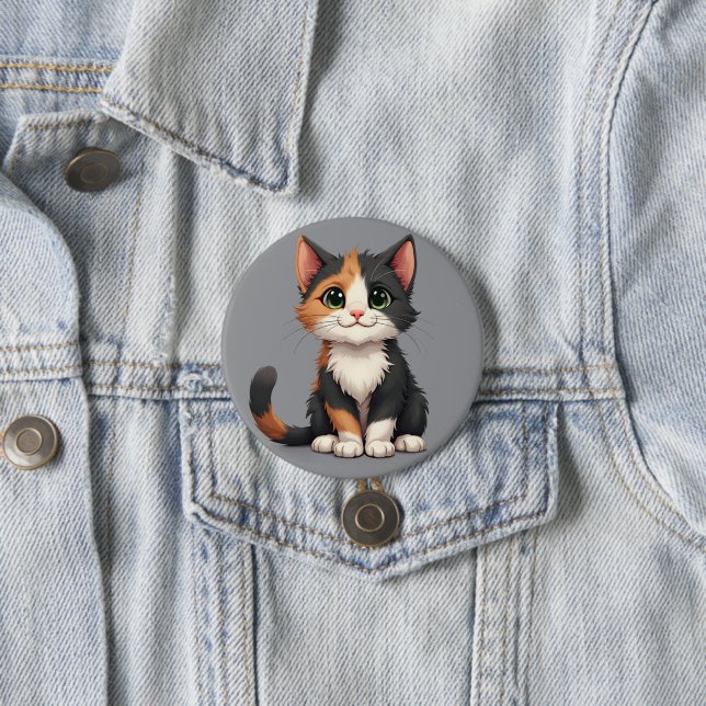Whimsical Calico Kitten with Cattitude 7.5 Cm Round Badge (In Situ)