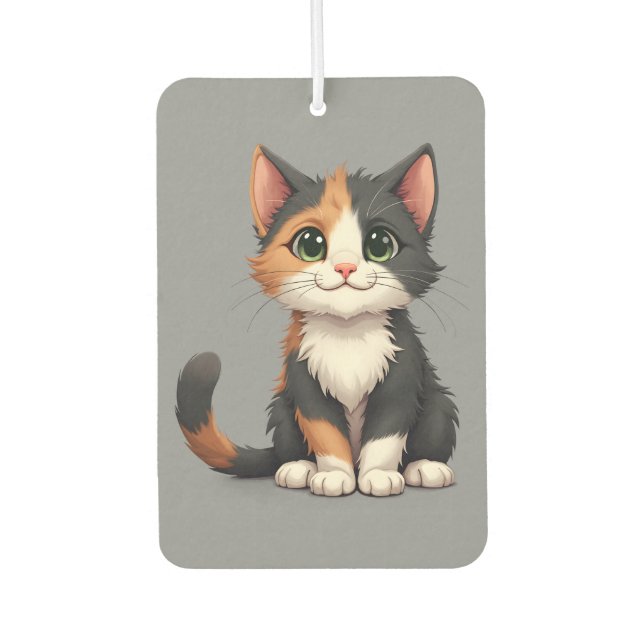 Whimsical Calico Kitten with Cattitude Car Air Freshener (Front)