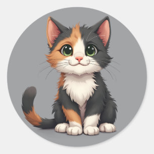 Whimsical Calico Kitten with Cattitude Classic Round Sticker