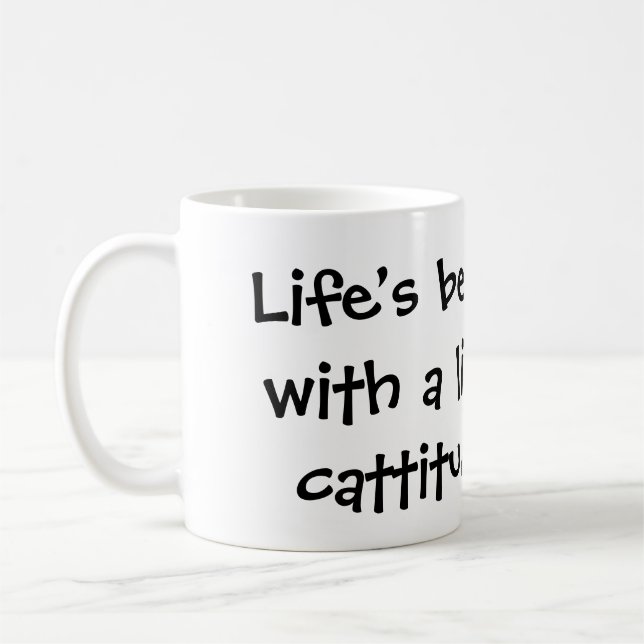 Whimsical Calico Kitten with Cattitude Coffee Mug (Left)