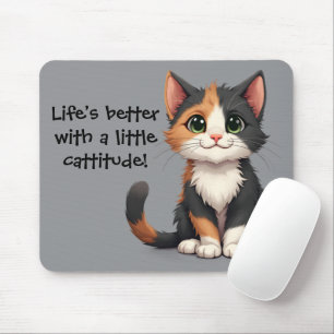 Whimsical Calico Kitten with Cattitude Mouse Mat