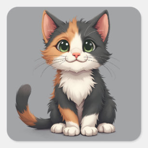 Whimsical Calico Kitten with Cattitude Square Sticker