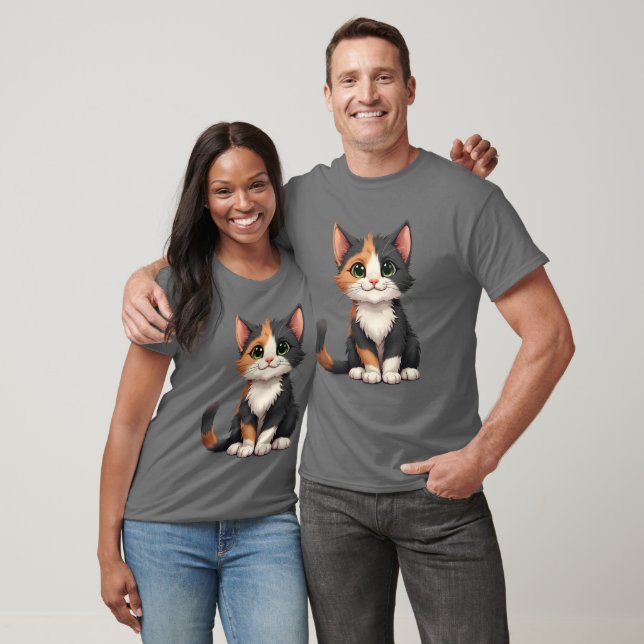 Whimsical Calico Kitten with Cattitude T-Shirt (Unisex)